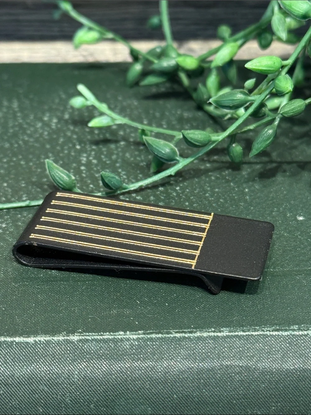 Black Money Clip with Gold Accent Stripes